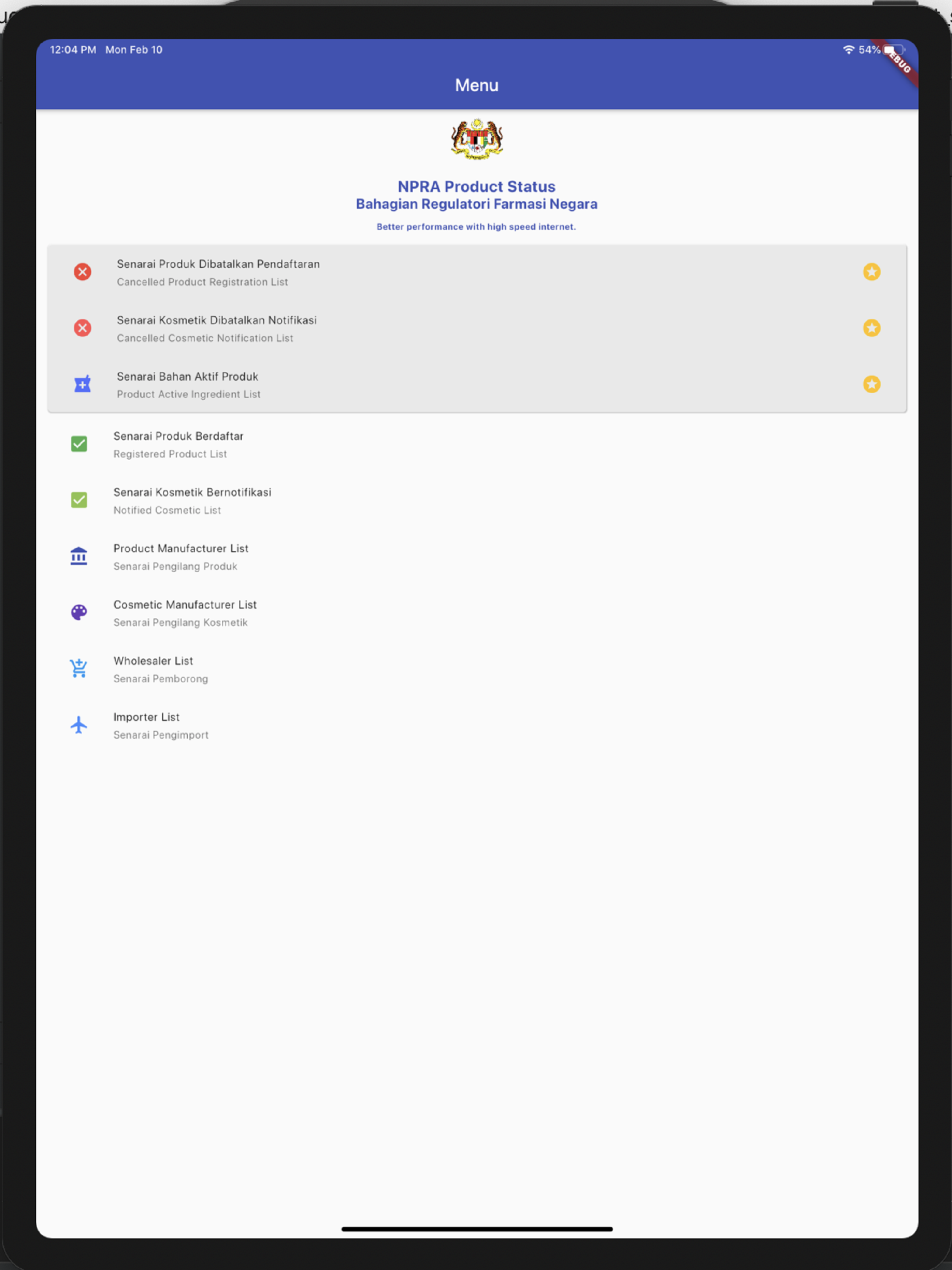 NPRA Product Status