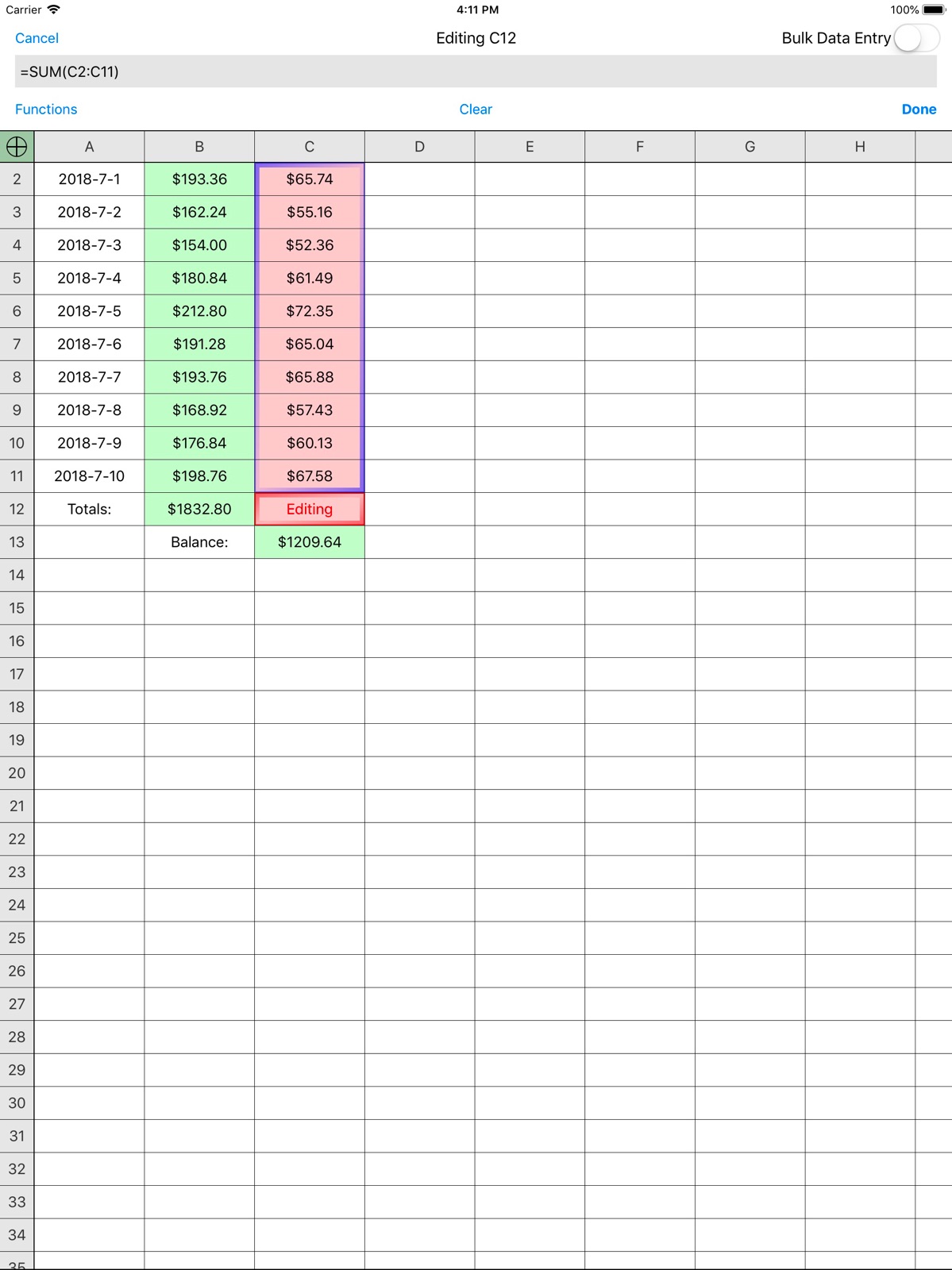 Utility Spreadsheet Pro ipad screenshot 2