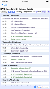 BWS Calendar screenshot