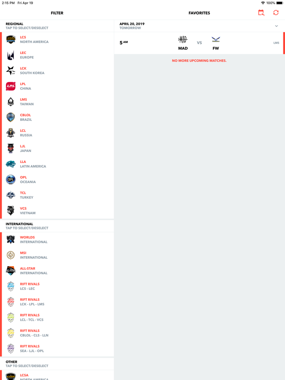 LoL Esports Schedule iPad screenshot 4 - Sports app
