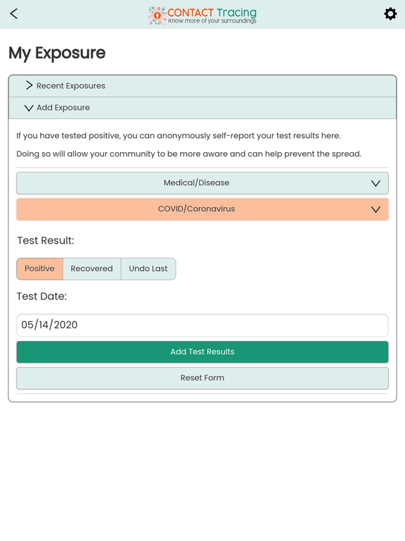 Contact Tracing iPad screenshot