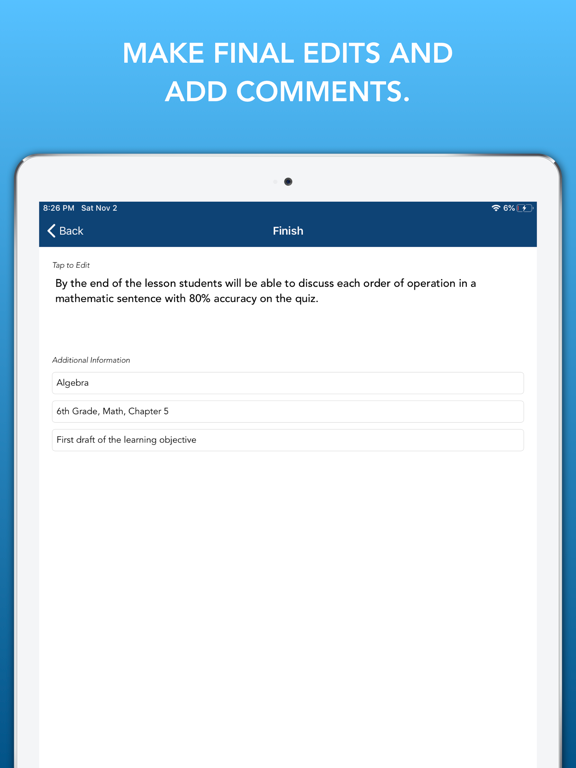 Learning Objective Creator iPad screenshot