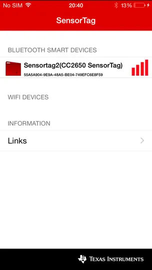 Screenshot von TI SensorTag auf dem iPhone 1