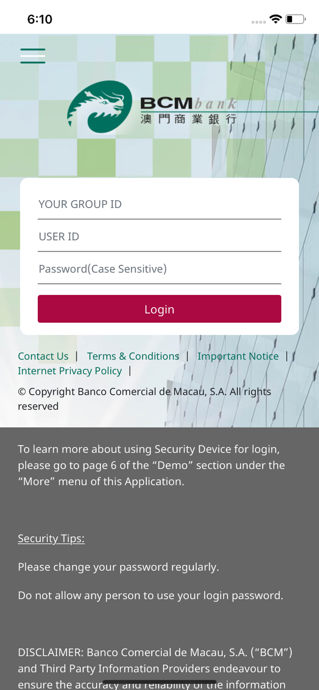 BCM eCorp Mobile Banking