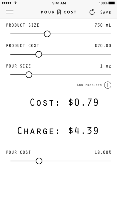 Pour Cost Screenshot