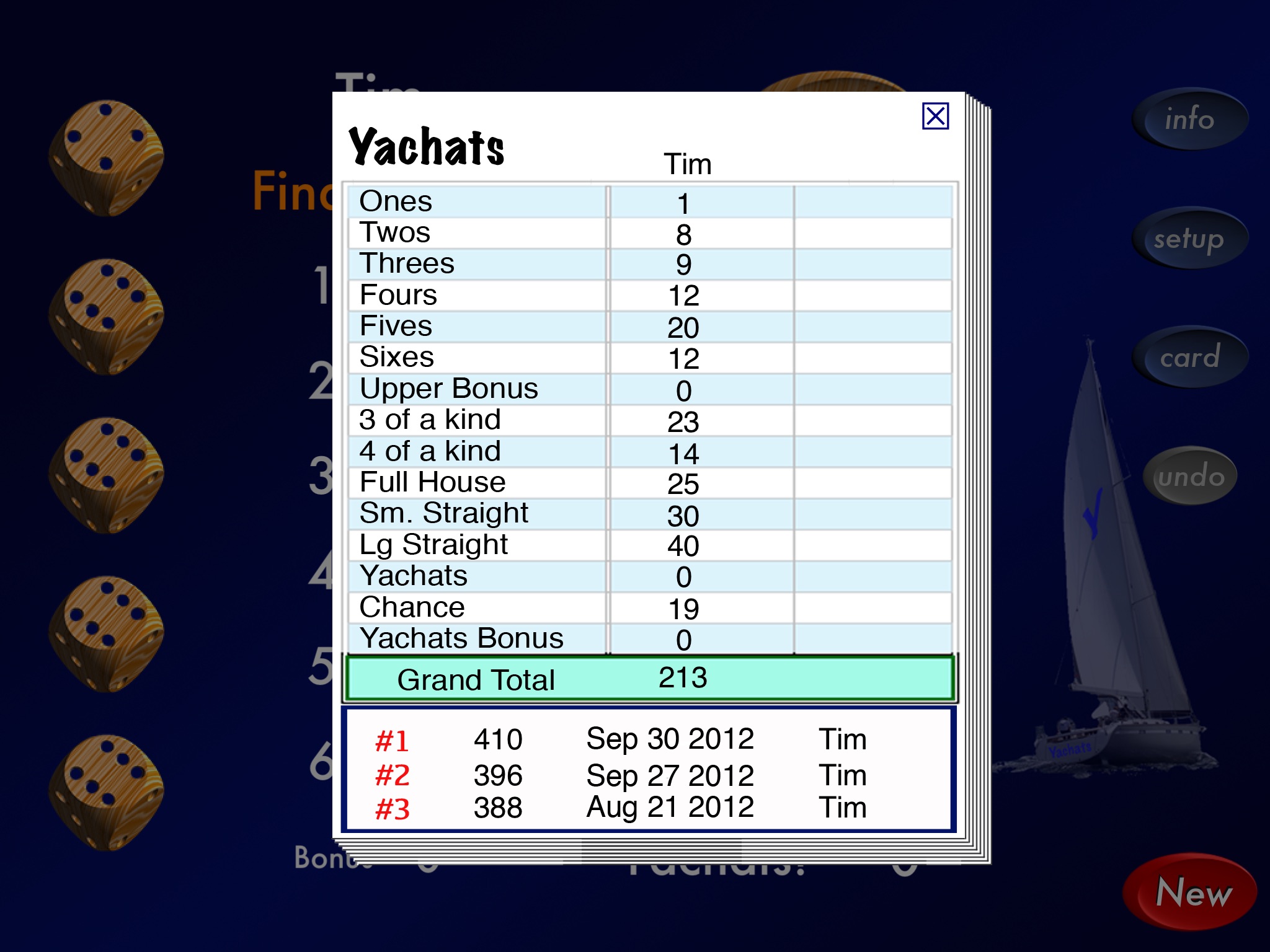 Yachats ( a 5 dice game) screenshot 2