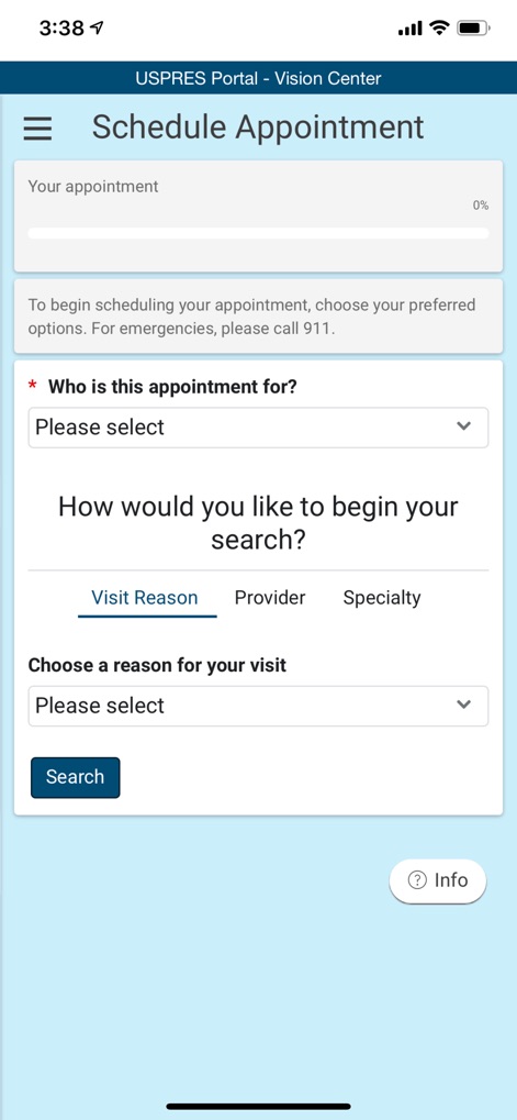 HealtheLife - The app simplifies scheduling appointments with intuitive options to search by 'Visit Reason' or 'Provider' and a clear dropdown to specify 'Who is this appointment for?'.