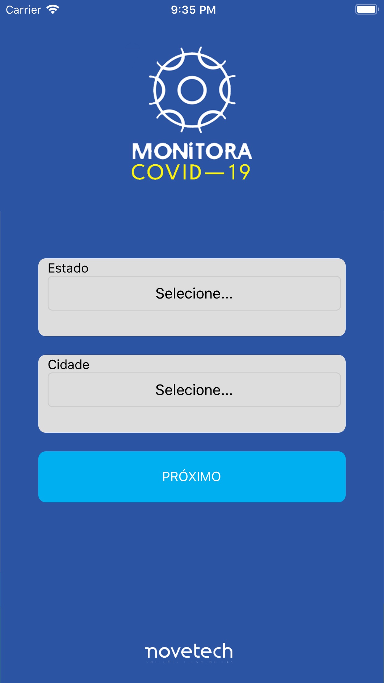 Screenshot do app Monitora Covid-19