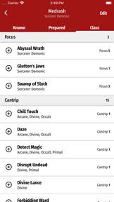 Pathfinder 2e Spell List screenshot