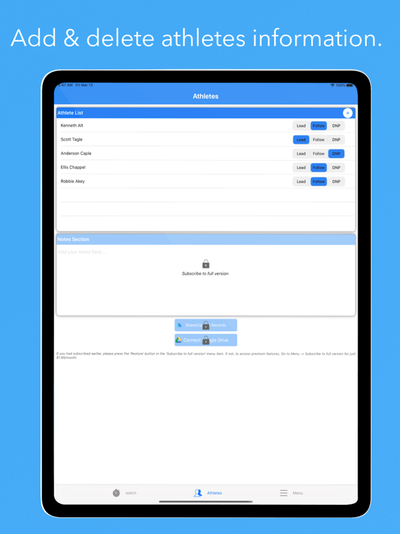 Performalytics Stopwatch iPad screenshot 3 - Sports app