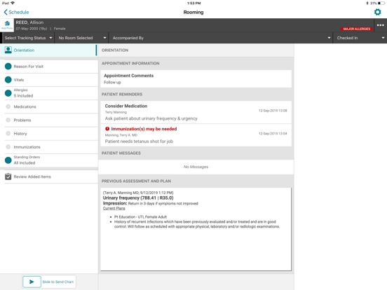 Veradigm EHR Rooming iPad screenshot