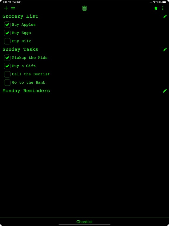 Checklist iPad screenshot