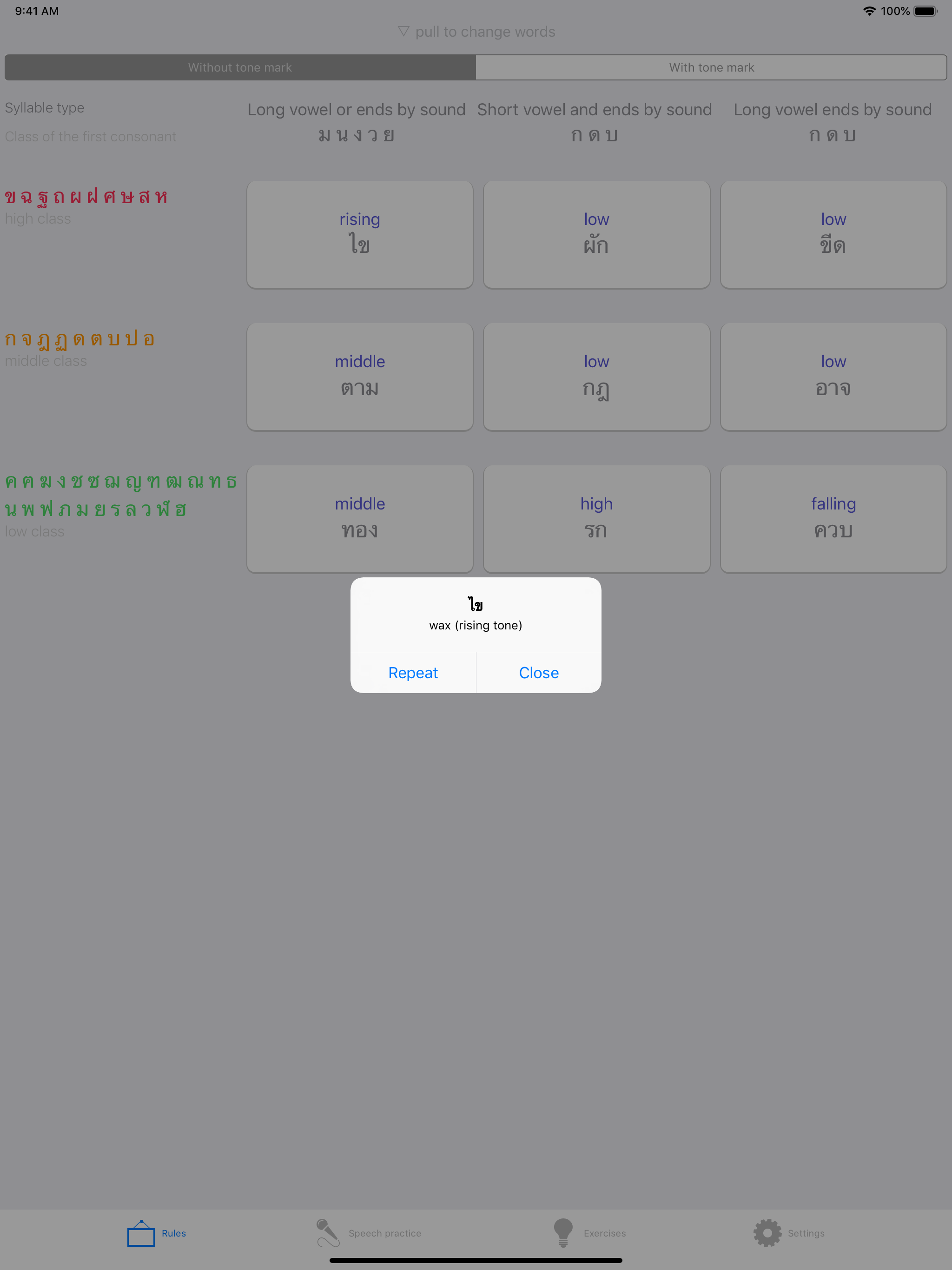 Thai language tones