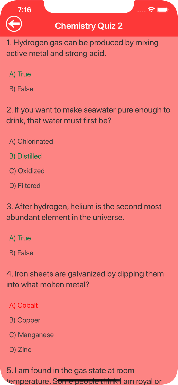 College Chemistry Quiz