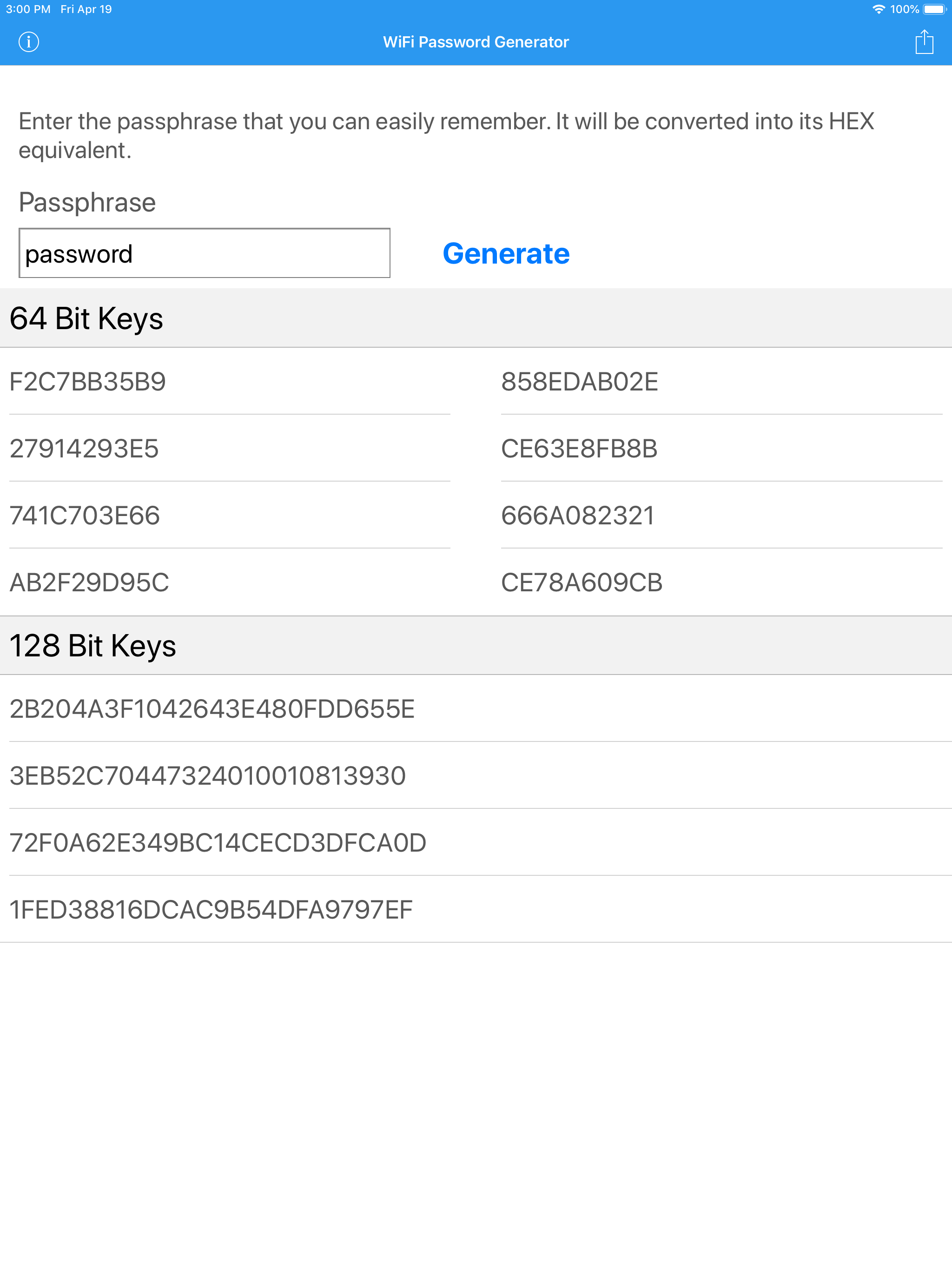 Wifi Password - WEP Key
