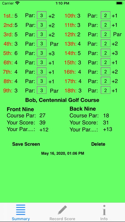 Duffer's Golf Score Card