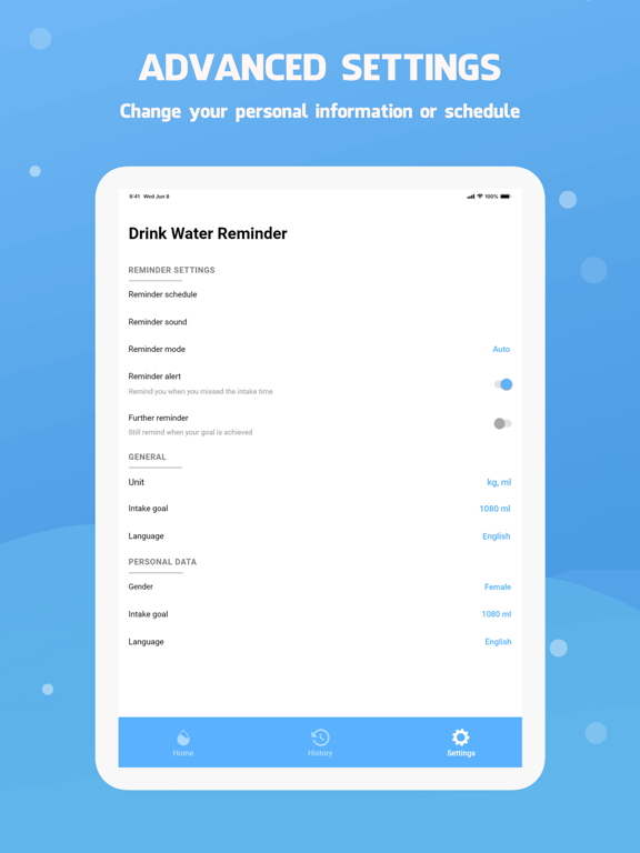 Drink water reminder iPad screenshot 8 - Health & Fitness app
