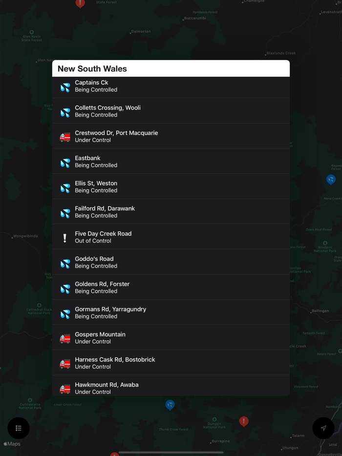 Australian Fires. Bushfire Map