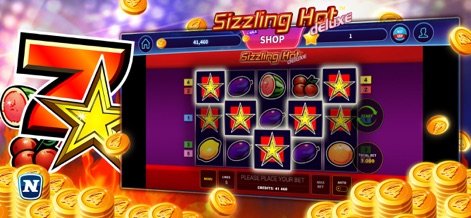 Sizzling Hot™ Deluxe Slot - This app showcases its traditional 5-reel layout with classic fruit symbols and clear betting options, perfect for straightforward gameplay.