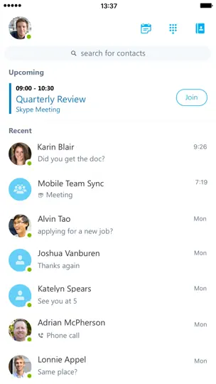 Skype For Business iPhone Screenshot 1