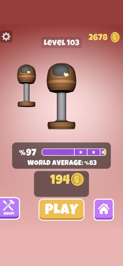 Wood Shop - This screen highlights the successful creation of a practical object like the trash can, with a clear percentage match indicating precision.