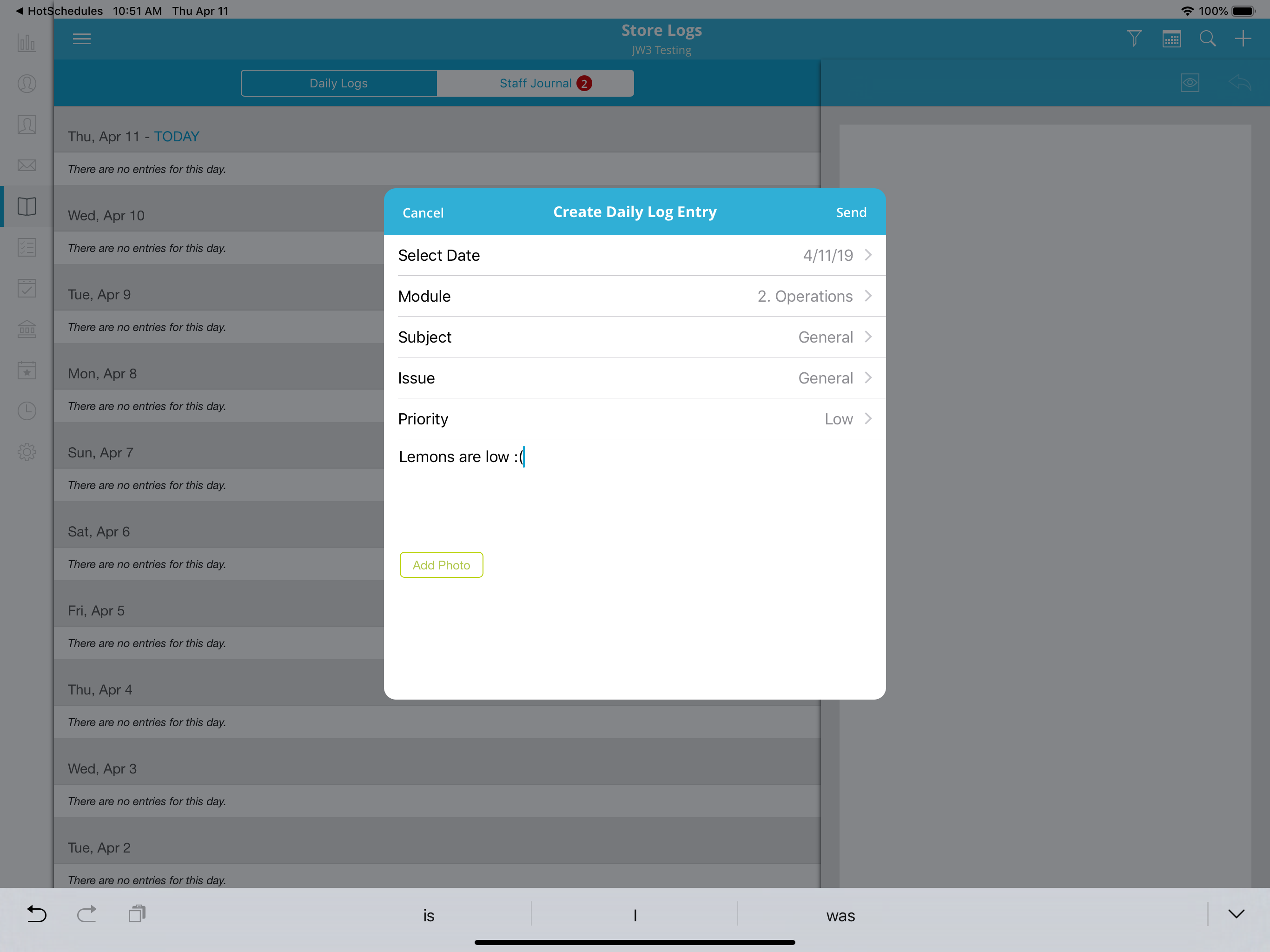 HotSchedules Logbook