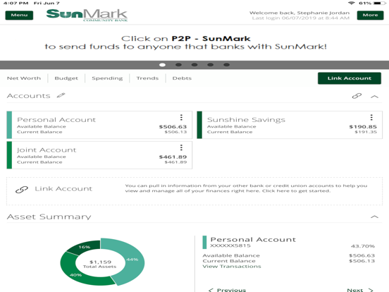SunMark Community Bank iPad screenshot