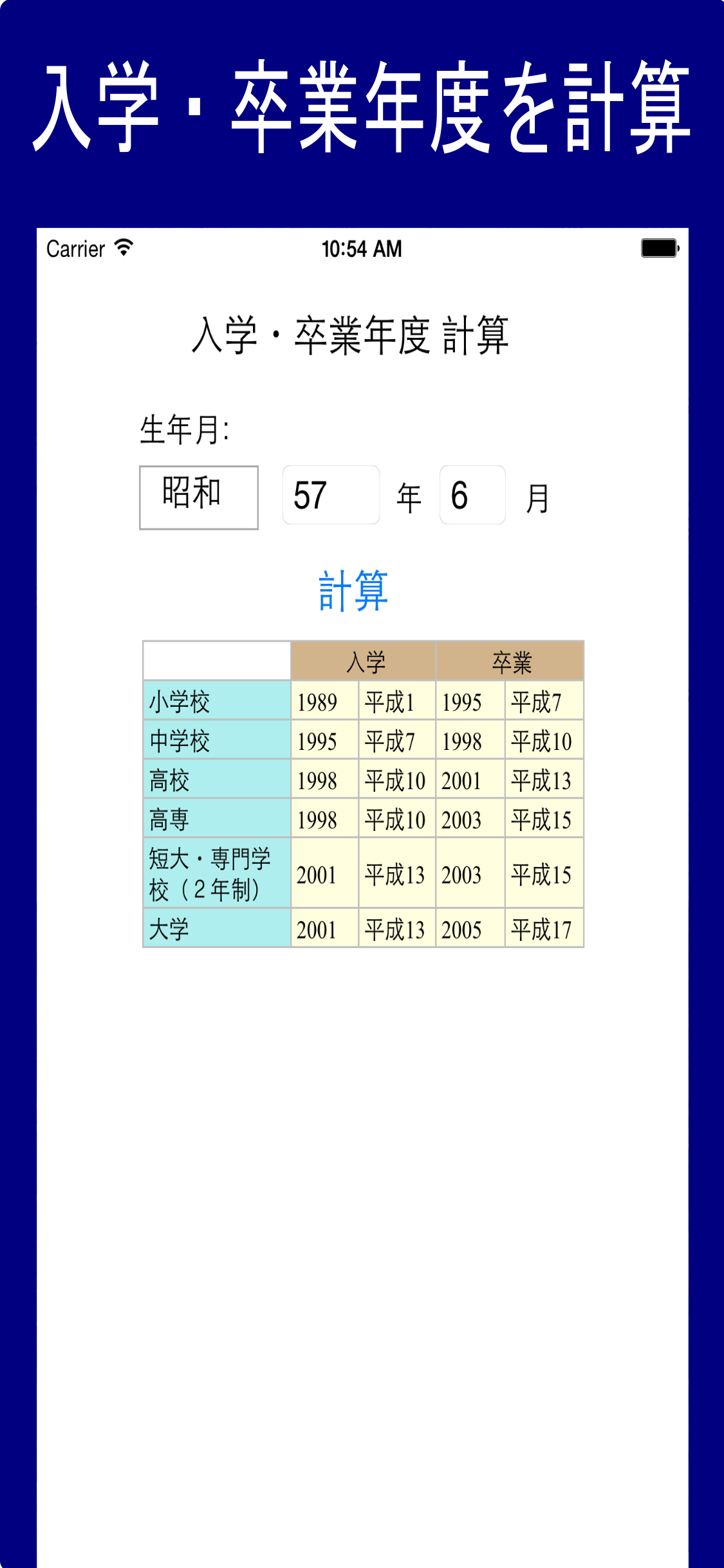 入学・卒業年度 計算