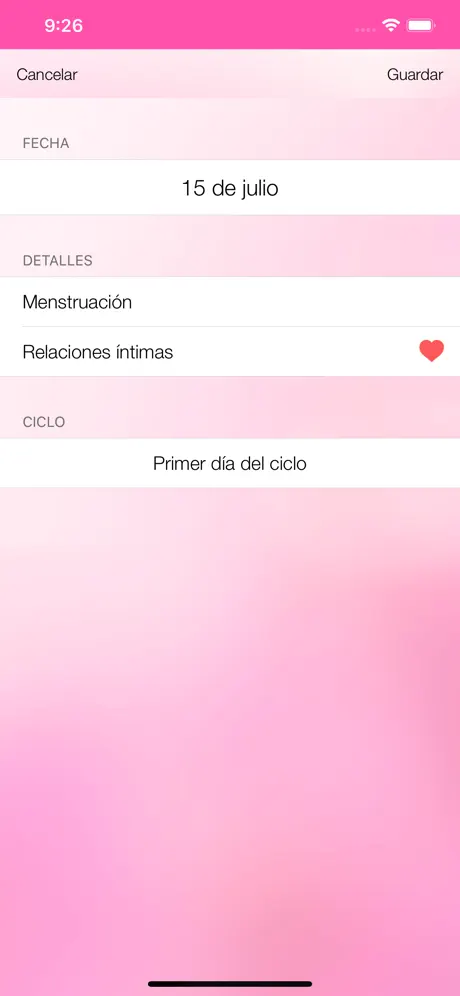 Calendario ciclo menstrual