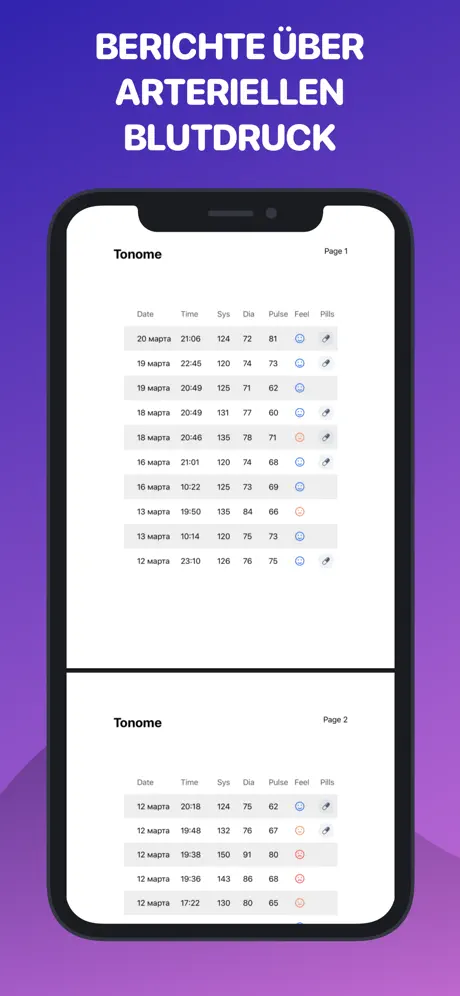 Tonome: Blutdruck und Puls App