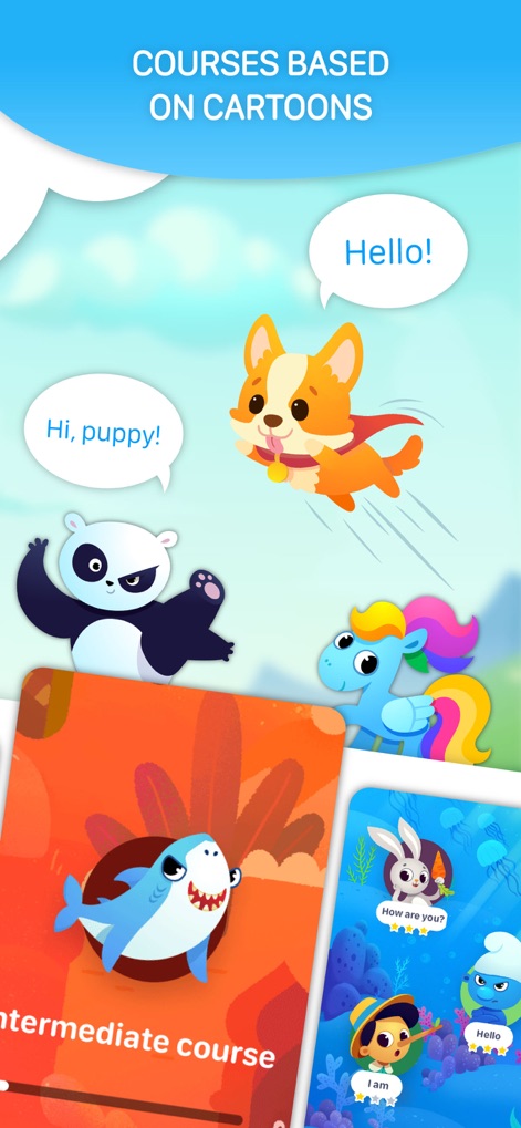 EWA Kids: English for children - Discover how this tool leverages popular cartoon characters for conversational practice, offering "Intermediate course" pathways for continued progress.