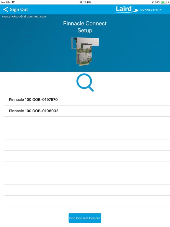 Laird Pinnacle Connect iPad screenshot