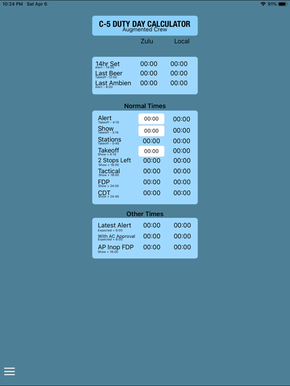 C-5 Duty Day Calc iPad screenshot 2 - Travel app