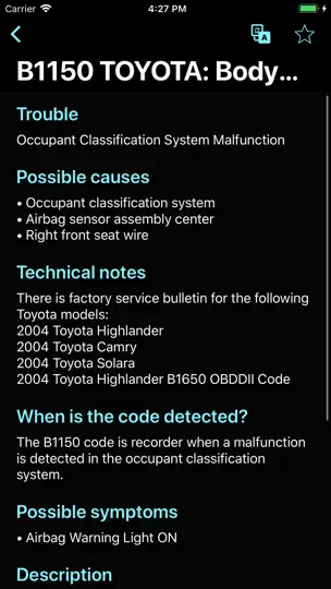 Screenshot von OBD For Toyota auf dem iPhone 10
