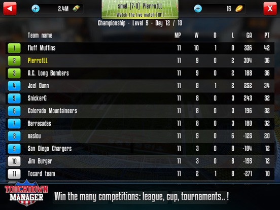 Touchdown Manager iPad screenshot