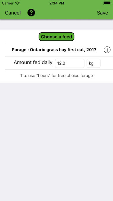 Equine Nutrition Calculator Screenshot