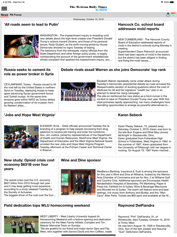 Weirton Daily Times All Access iPad screenshot