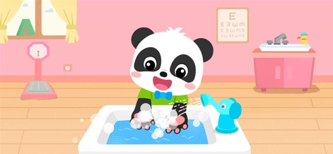 Baby Panda Kindergarten - This tool demonstrates essential hygiene practices through a handwashing activity and features a playful elephant-shaped faucet for interactive learning.