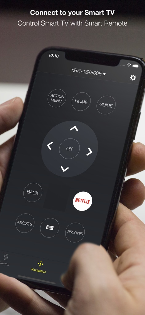 Universal Smart Remote for TV - La aplicación presenta accesos directos a plataformas populares como "Netflix" y botones de sistema como "HOME" y "GUIDE", permitiendo a los usuarios lanzar su contenido favorito al instante y navegar con facilidad.