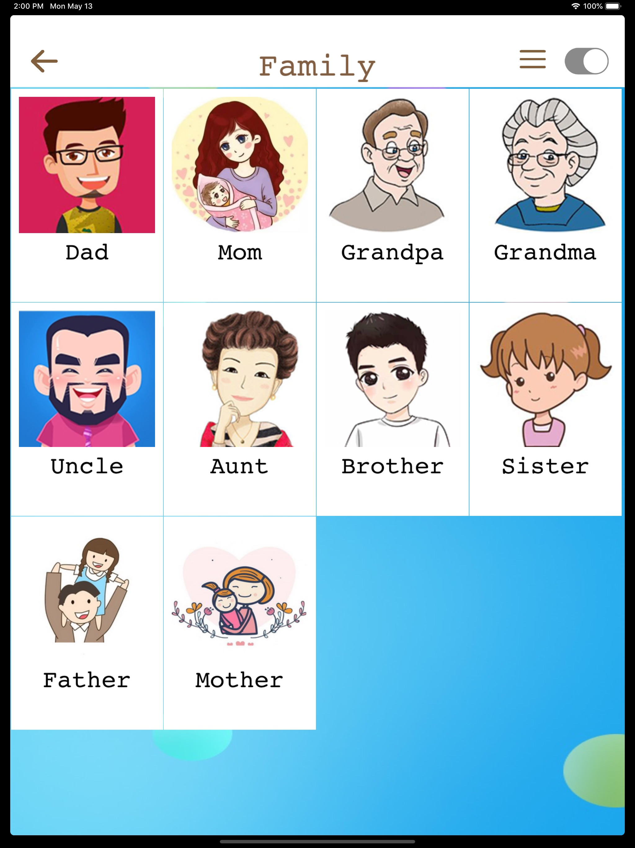 Wordcard in English