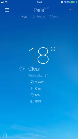 Captura de pantalla de NextWeather en iPhone 4