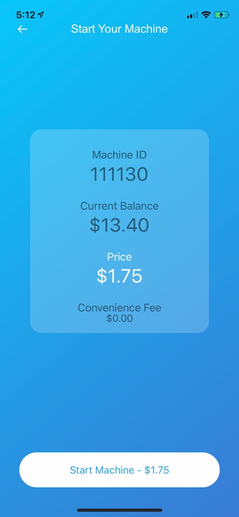 ShinePay - ユーザーは、この画面で利用したい機器の詳細と料金を確認し、操作を開始できます。マシンIDとサービス料金が明瞭に表示され、ユーザーは手数料なしで簡単に操作を開始できます。
