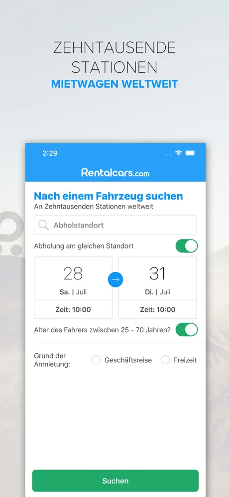 Rentalcars.com Mietwagen-App