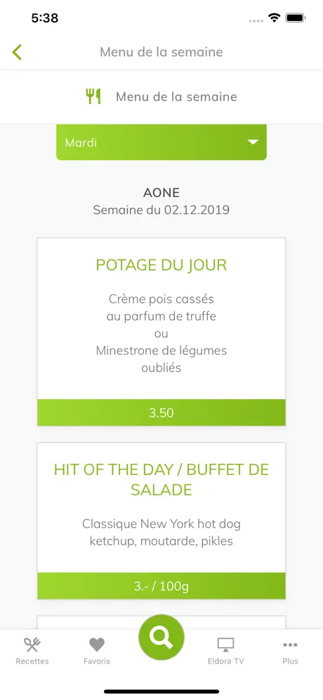 Eldora Menu