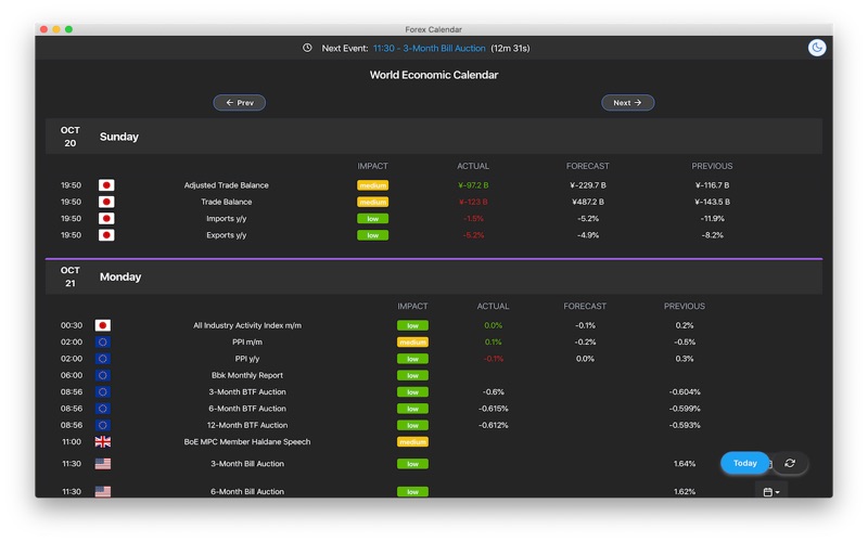 Forex Calendar Screenshot