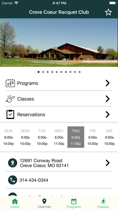 CCRC Tennis Mobile App Screenshot