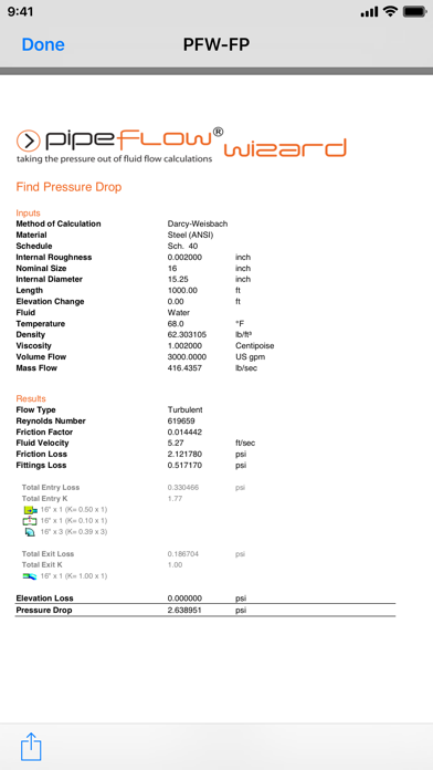 Pipe Flow Wizard - Calculator Screenshot