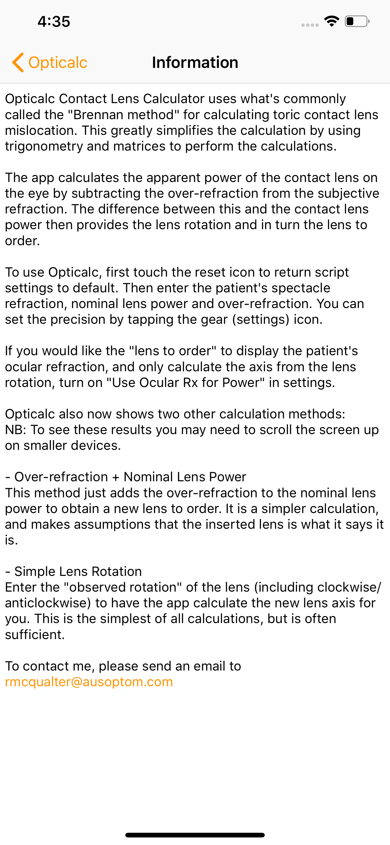 Opticalc Contact Lens Calc