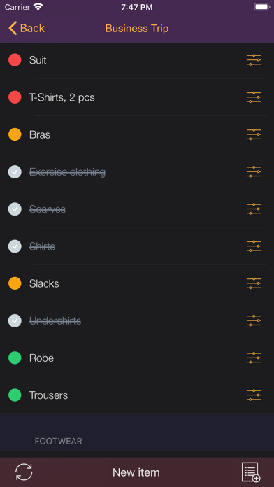 Travel Packing Checklists Screenshot