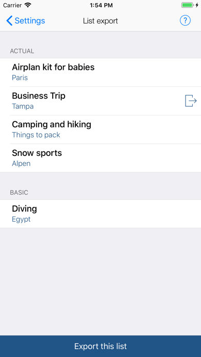 Travel Packing Checklists Screenshot